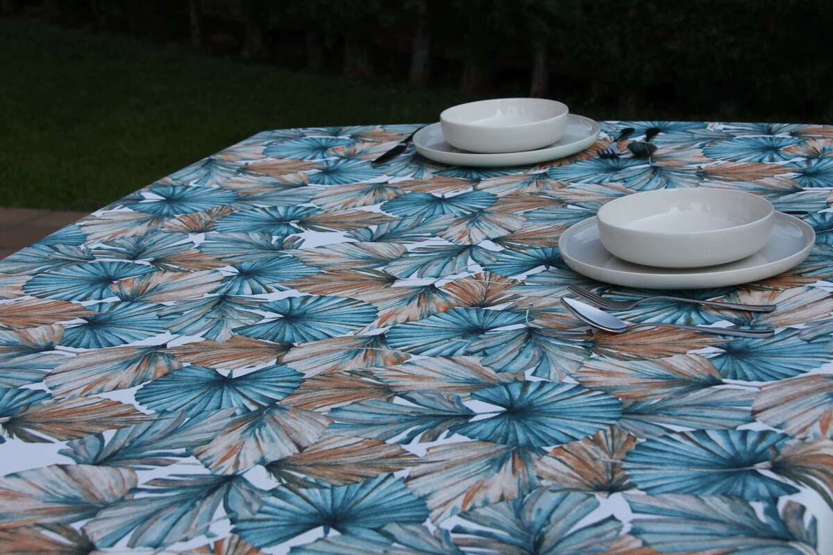 Mantel anti manchas Palmeral Azul.