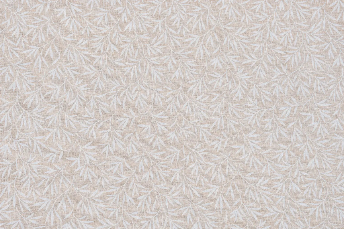 Mantel Antimanchas Estampado Hojas Sutiles Beis y Blanco