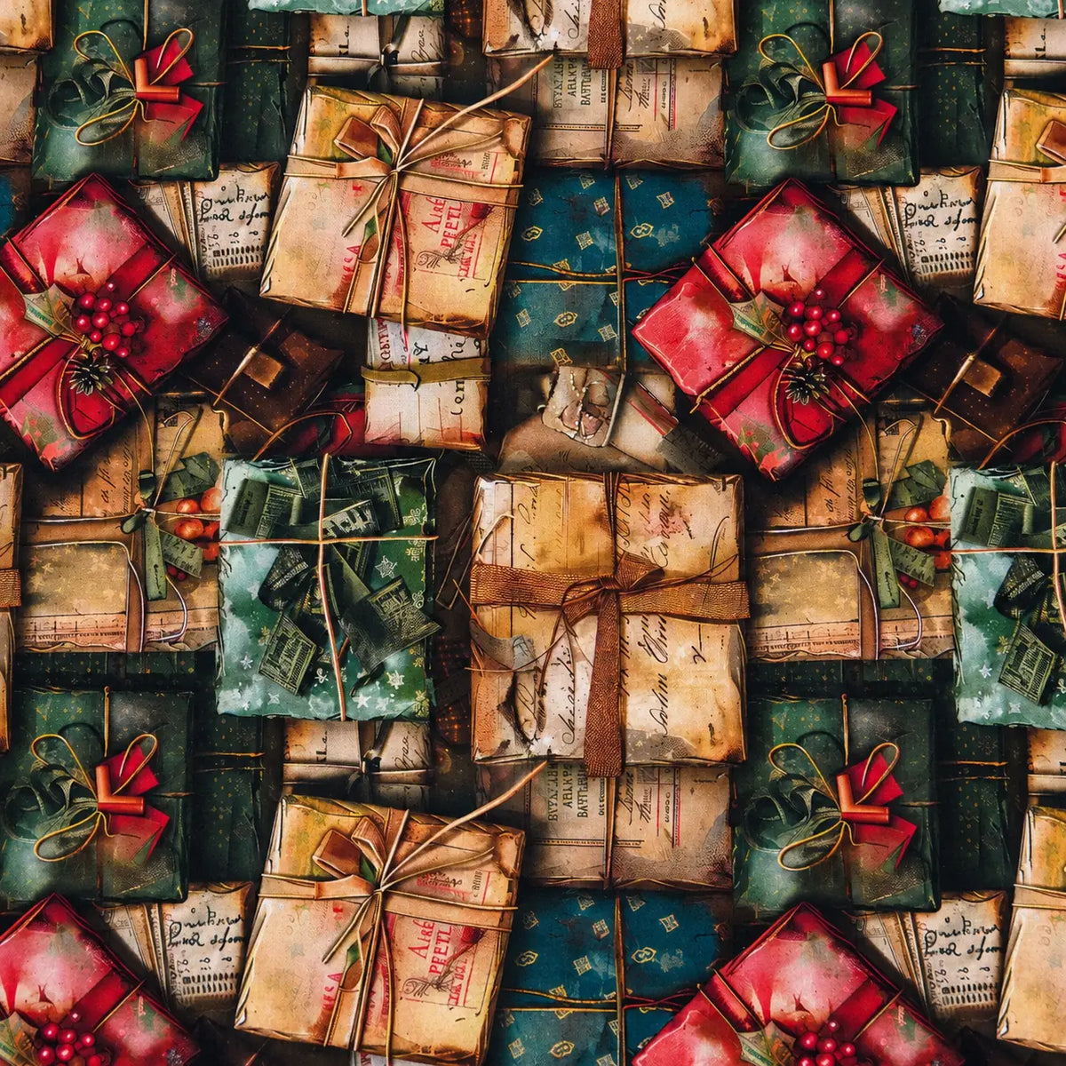 Mantel Antimanchas Navideño Collage Vintage, Estilo Retro y Acogedor