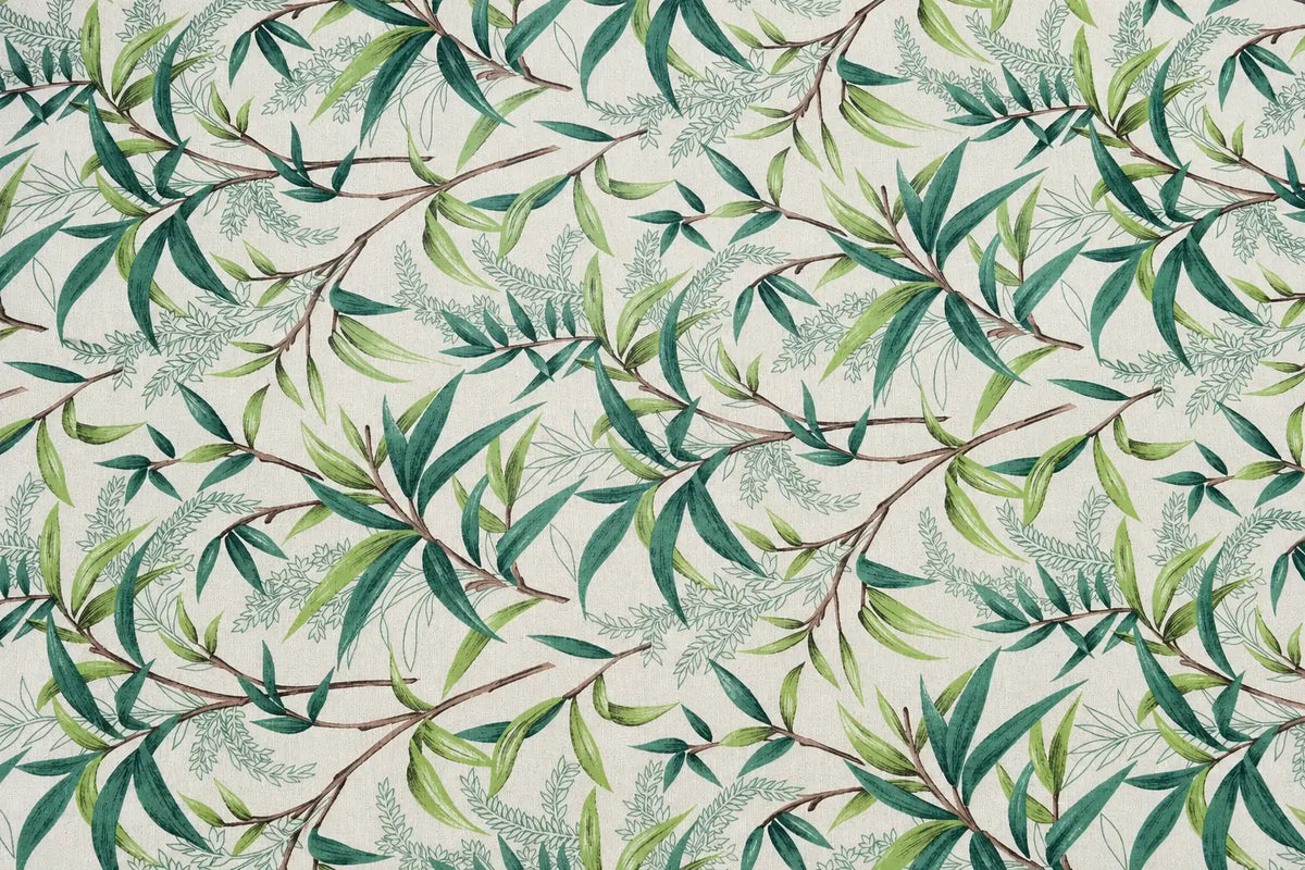 Mantel Antimanchas Ramas de Sauce y Helechos Verde y Blanco