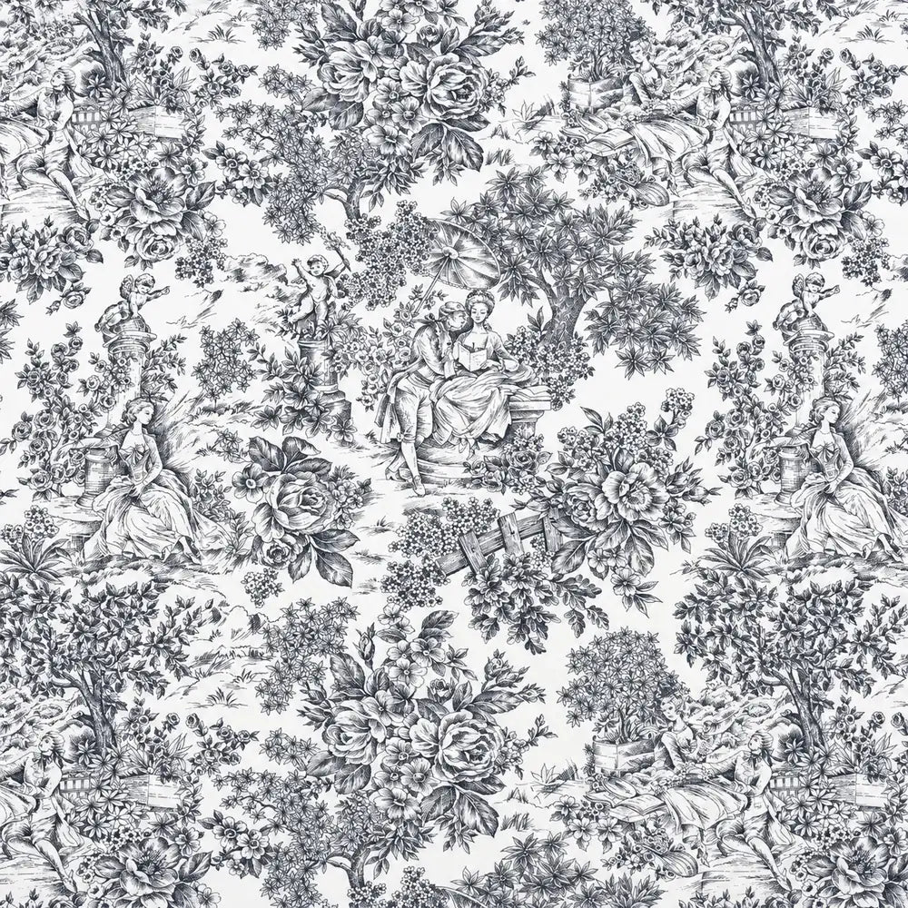 Mantel Antimanchas Toile de Jouy Negro y Blanco