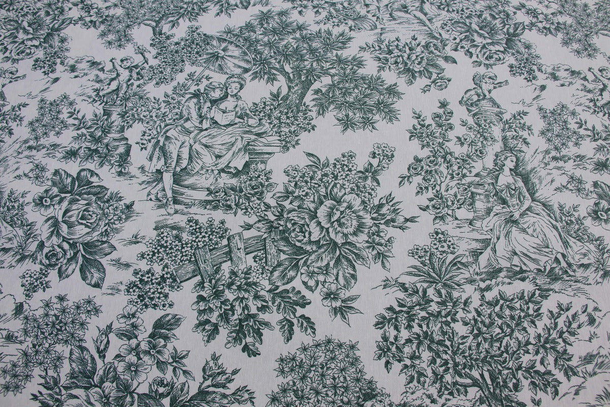 Mantel anti manchas Toile de jouy verde