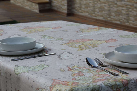 Mantel anti manchas Mapa Mundi Beige