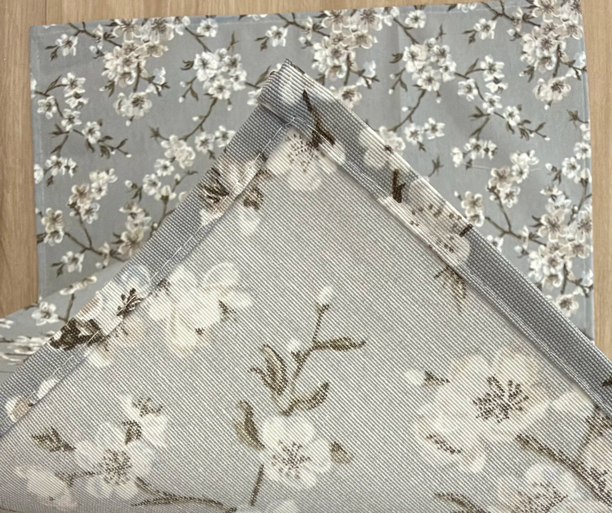 Mantel Individual Resinado Estampado Floral Flor de Cerezo Gris Estilo Japonés