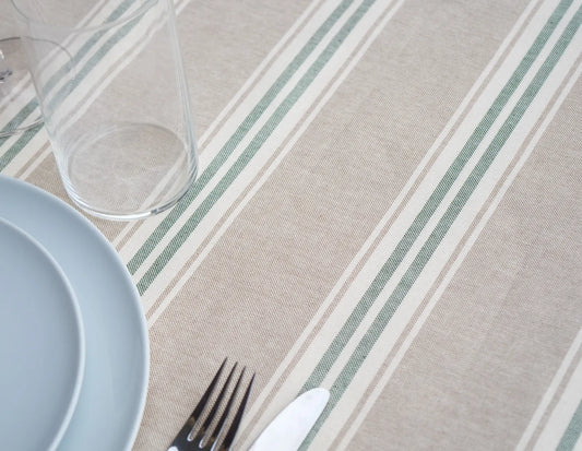 Mantel Antimanchas Lino a Rayas Verdes Modelo Toscana