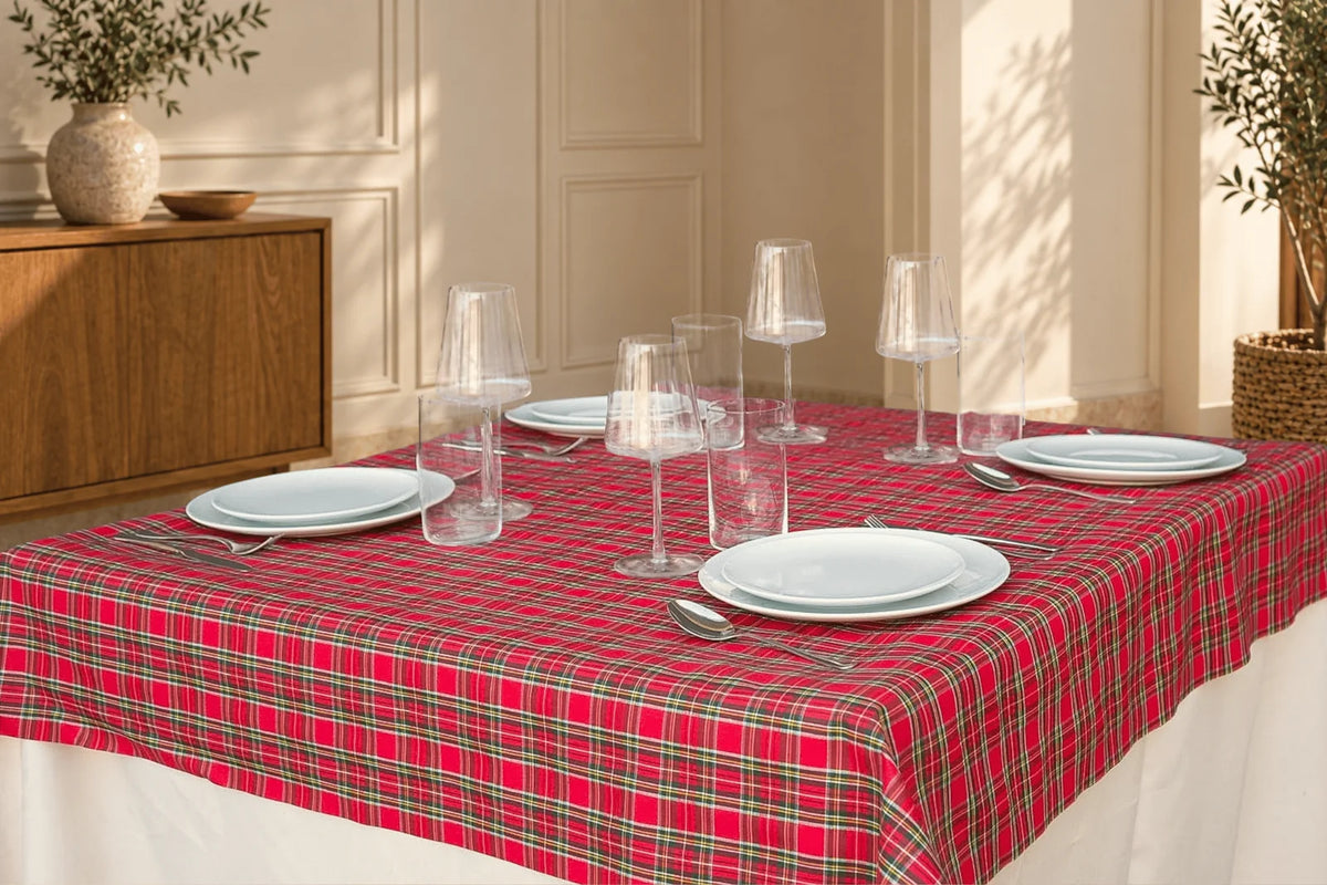 Mantel Antimanchas Cuadros Escoceses Tartán Rojo y Verde