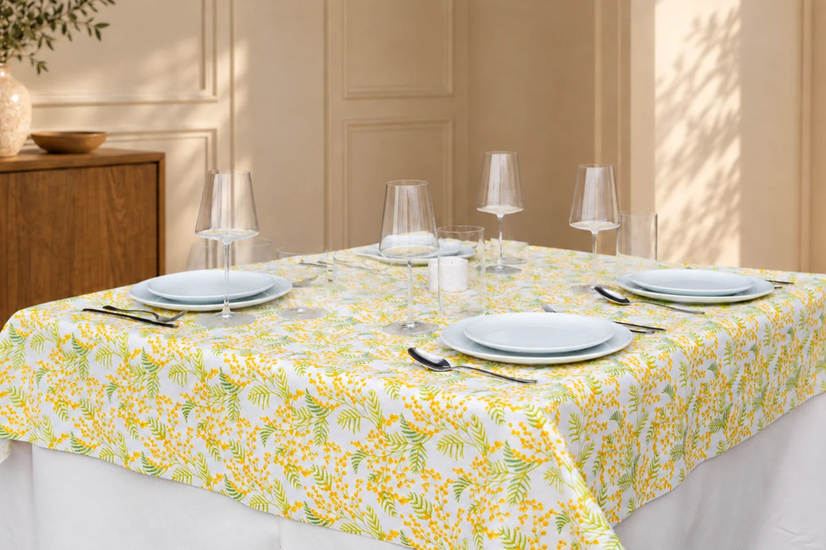 Mantel Antimanchas Floral Primavera Modelo Mimosa