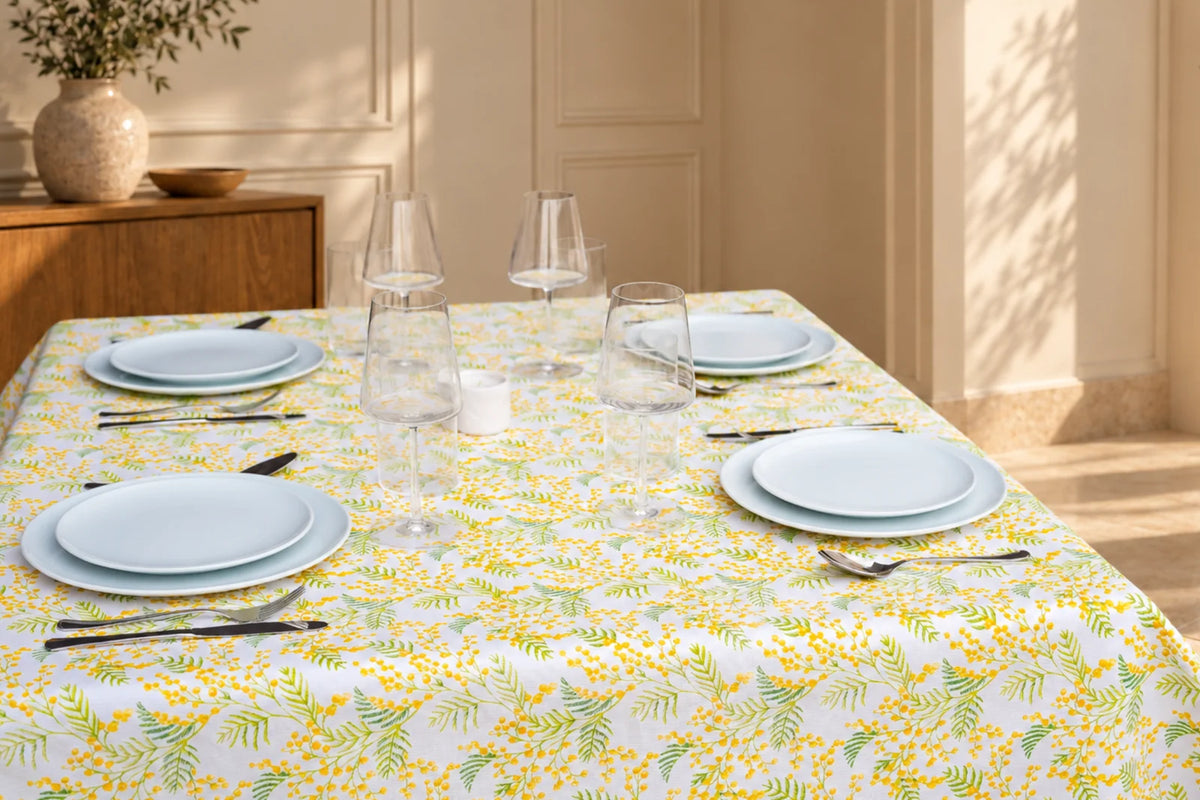 Mantel Antimanchas Floral Primavera Modelo Mimosa