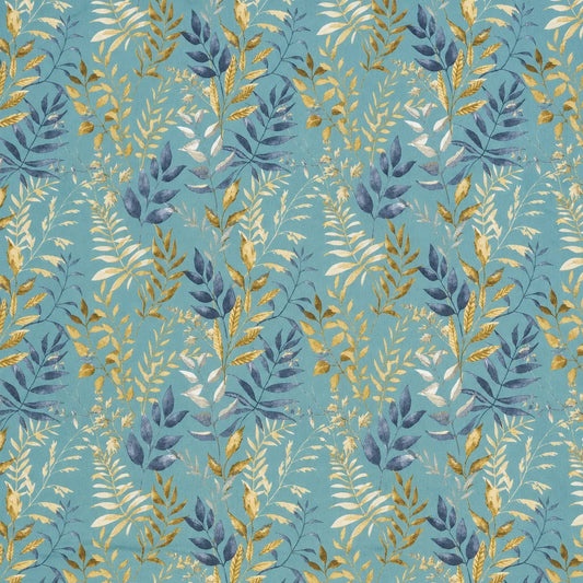 Mantel Antimanchas Botánico Hojas Dorado y Gris sobre Verde Agua