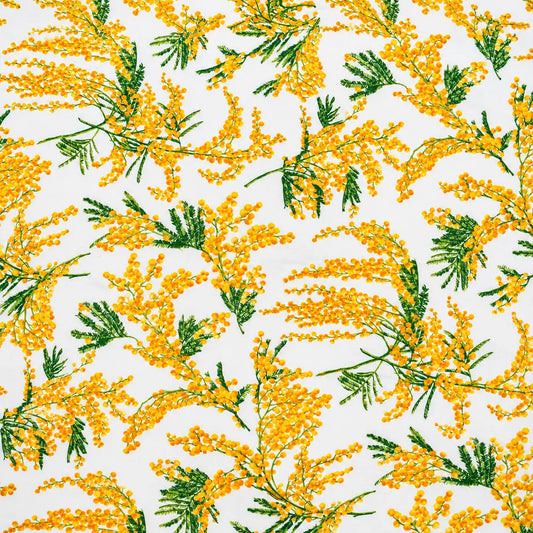 Mantel Antimanchas Estampado Flor de Mimosa Amarillo y Verde