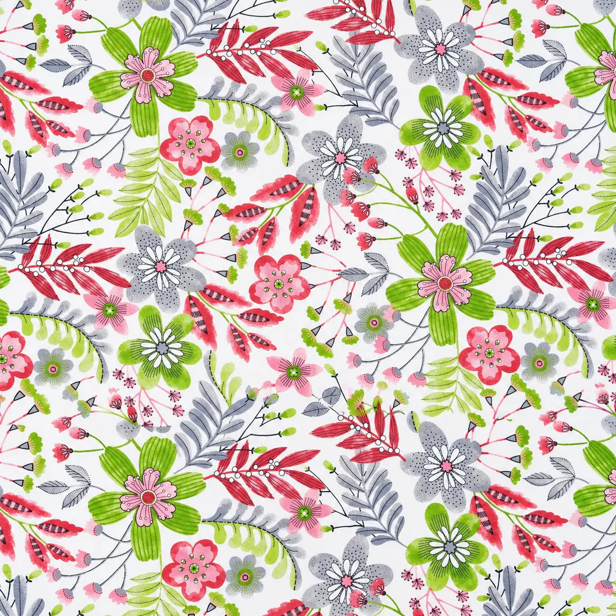 Mantel Antimanchas Estampado Floral Verde, Rosa y Gris