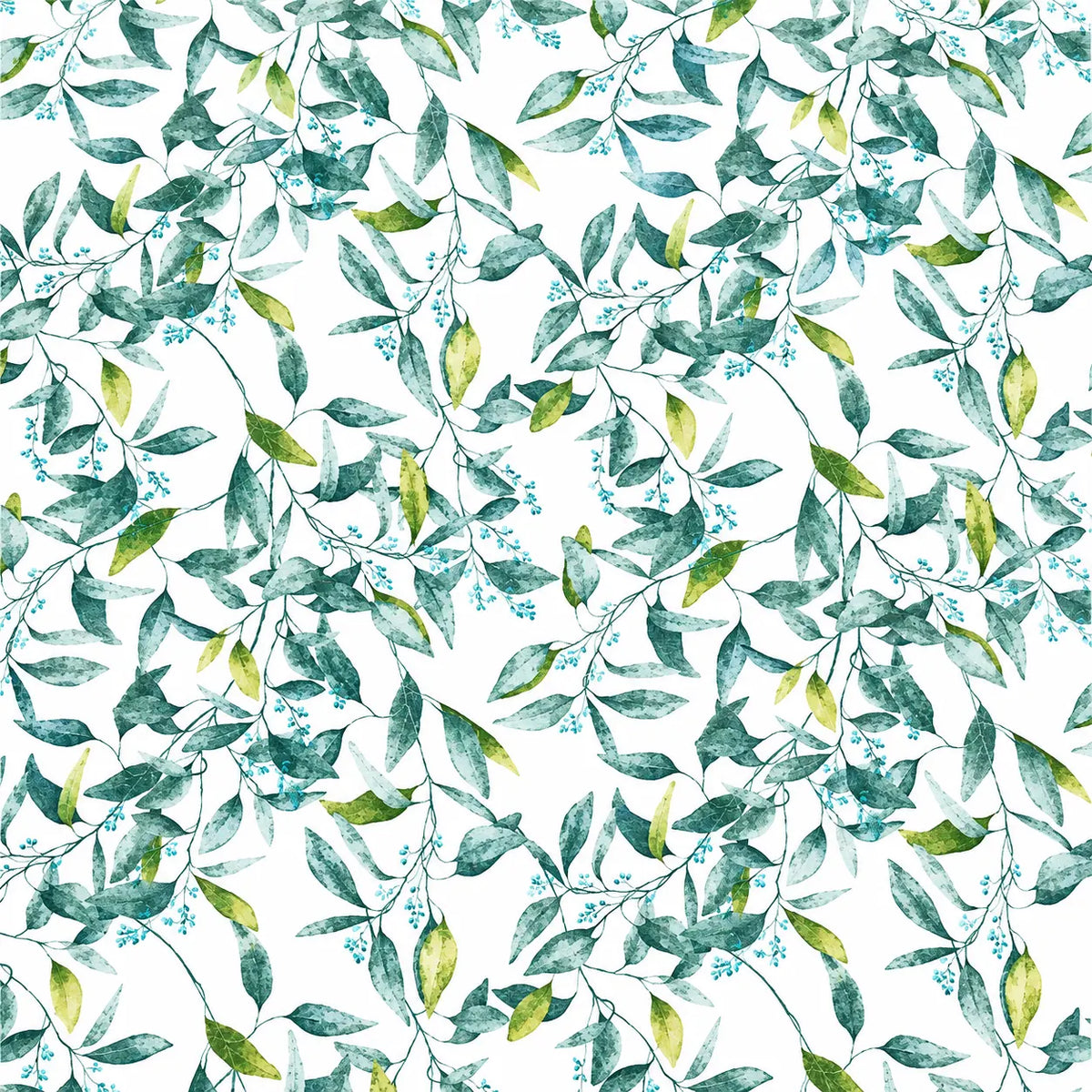Mantel Antimanchas Estampado Hojas Silvestres Verde y Azul Turquesa