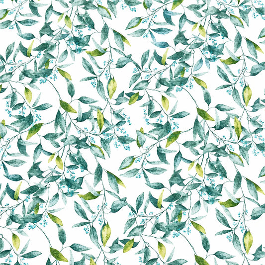 Mantel Antimanchas Estampado Hojas Silvestres Verde y Azul Turquesa