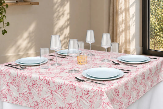 Mantel Antimanchas Estampado Hojas de Sauce Rosa Granate
