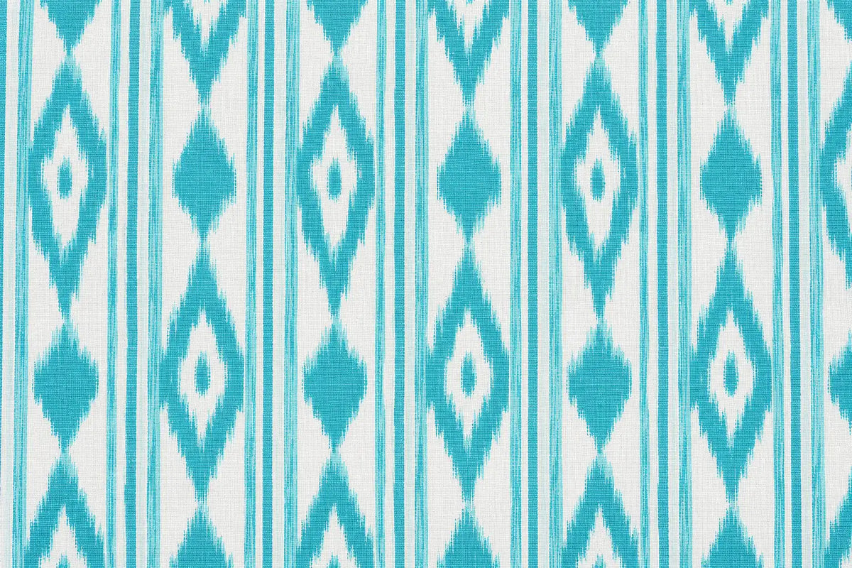 Mantel Antimanchas Estampado Ikat Verde Turquesa y Blanco