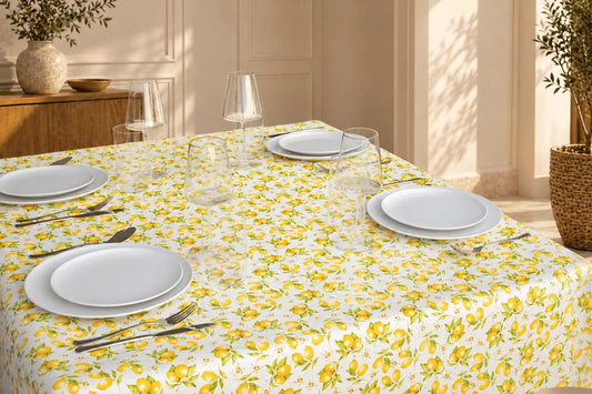 Mantel Antimanchas Estampado Limones Amarillo y Verde