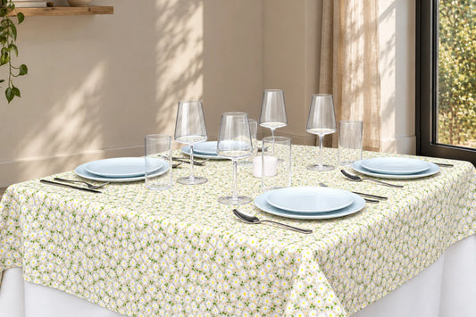 Mantel Antimanchas Estampado Margaritas Blancas y Verde