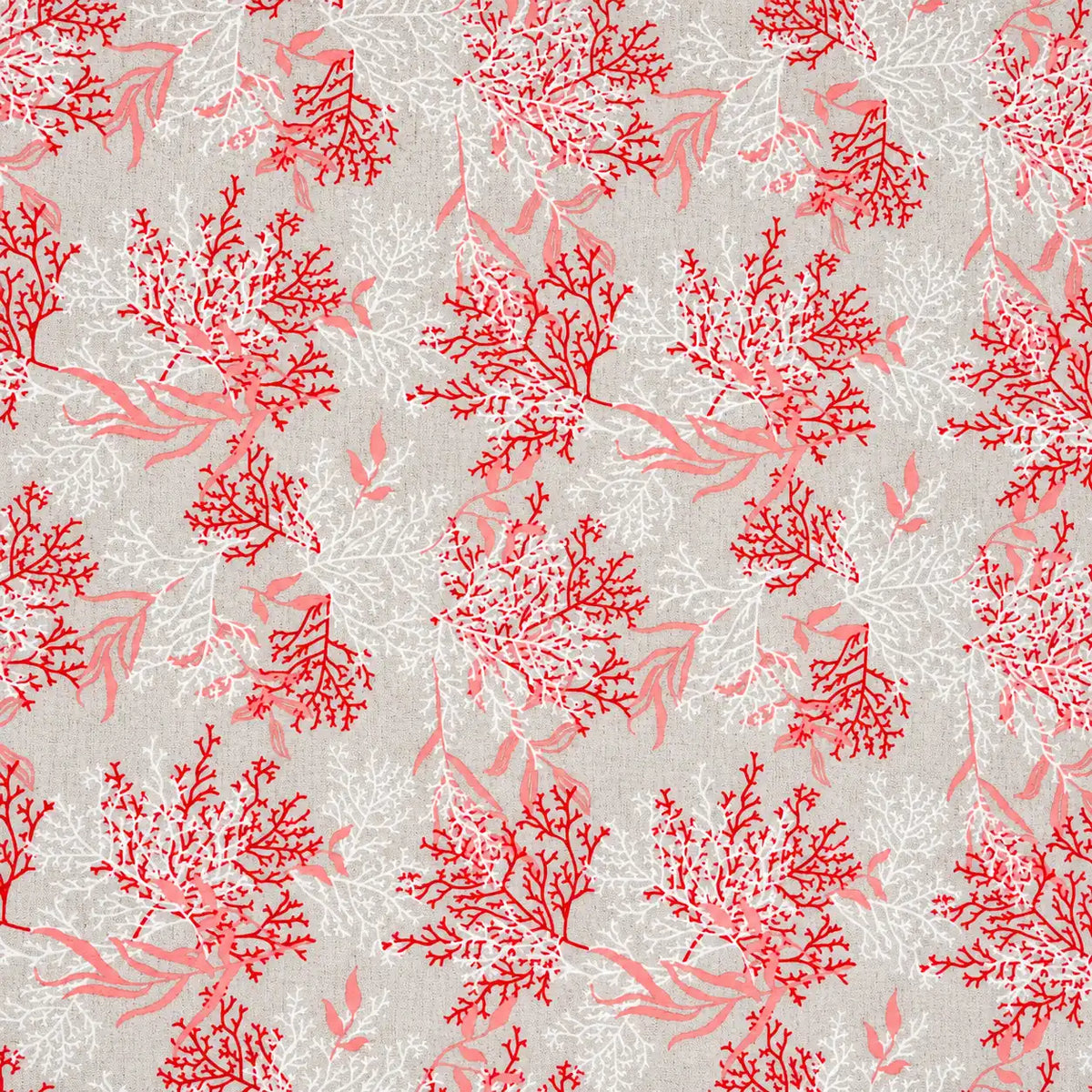 Mantel Antimanchas Estampado Marino Coral Rojo y Neutro