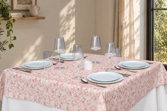 Mantel Antimanchas Estampado Rama de Eucalipto Rosa