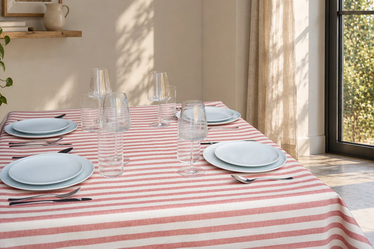 Mantel Antimanchas Estampado Rayas Marineras Rojo y Crema