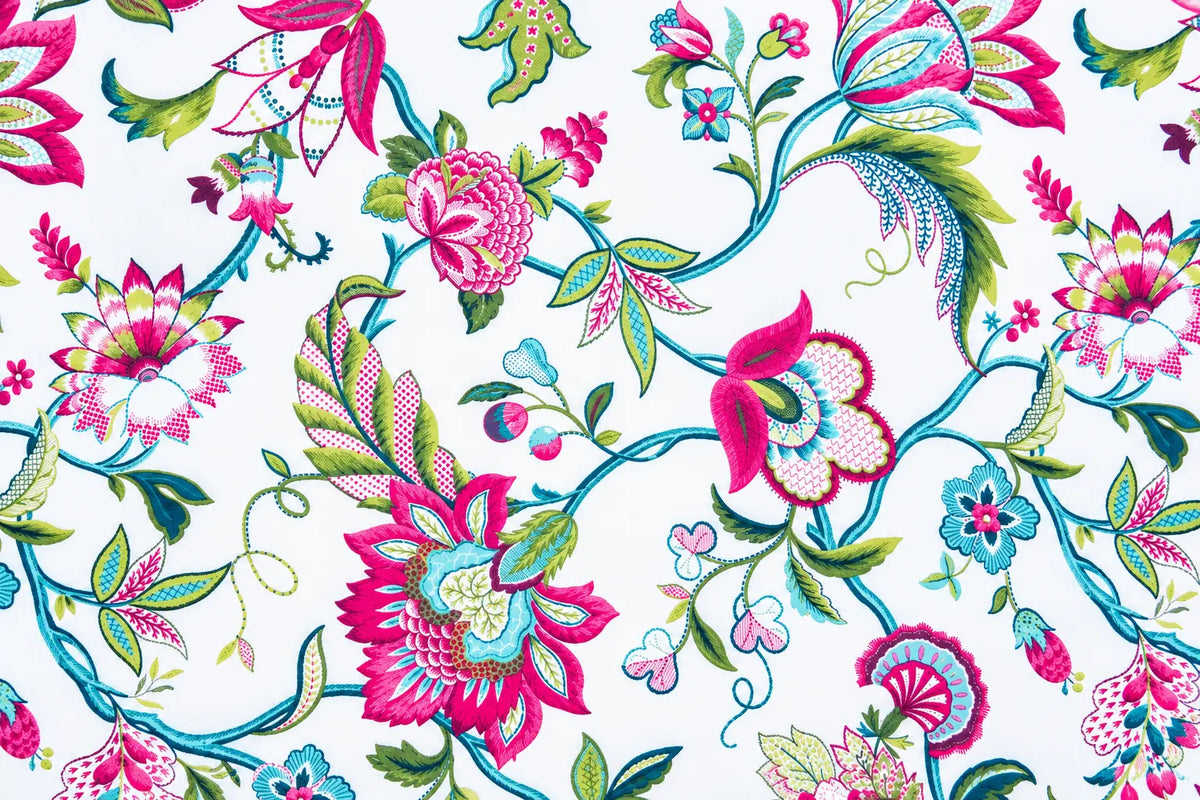 Mantel Antimanchas Floral Boho Chic Fucsia y Turquesa