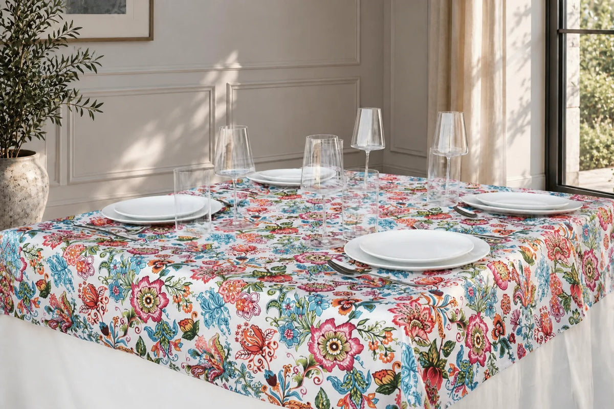 Mantel Antimanchas Floral Multicolores Estilo Boho Chic y Étnico