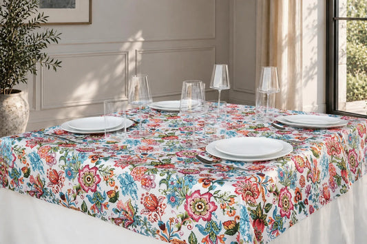 Mantel Antimanchas Floral Multicolores Estilo Boho Chic y Étnico