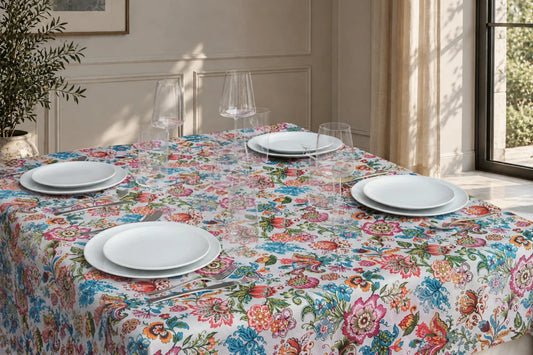 Mantel Antimanchas Floral Multicolores Estilo Boho Chic y Étnico