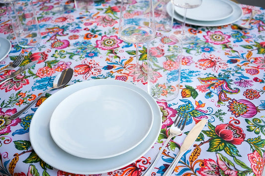 Mantel Antimanchas Floral Multicolores Estilo Boho Chic y Étnico