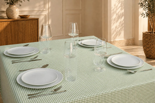 Mantel Antimanchas Cuadros Vichy Verde Menta y Blanco