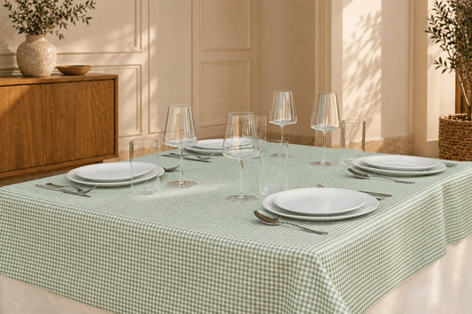 Mantel Antimanchas Cuadros Vichy Verde Menta y Blanco