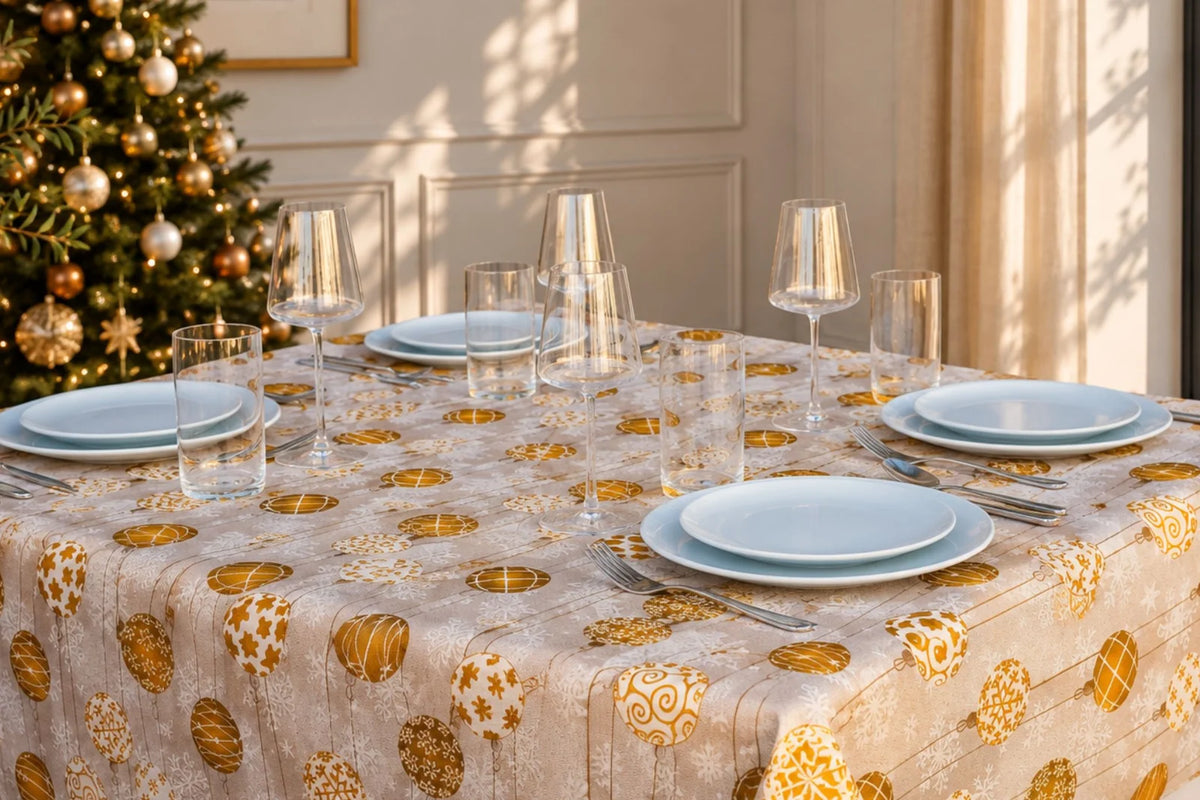 Mantel Antimanchas Navideño Bolas Doradas De Navidad Estilo Festivo Doradas