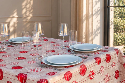 Mantel Antimanchas Navideño Bolas de Navidad, Estilo Festivo Rojas