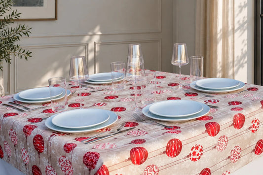 Mantel Antimanchas Navideño Bolas de Navidad, Estilo Festivo Rojas