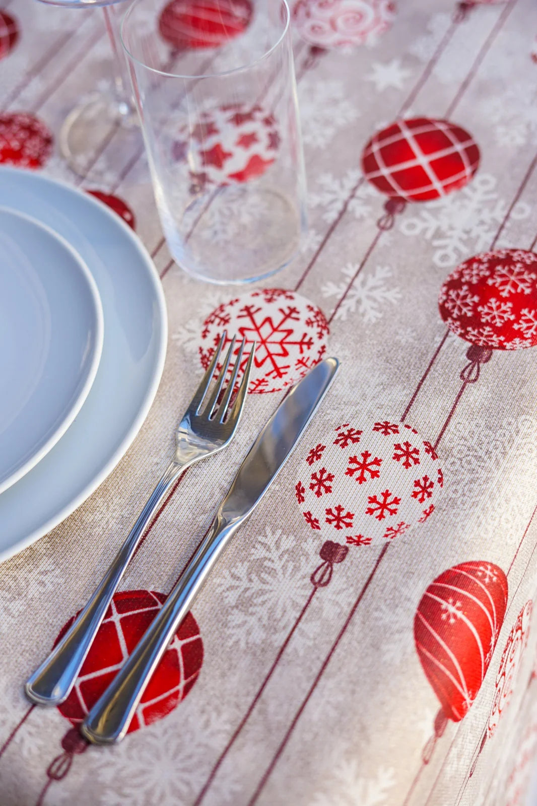 Mantel Antimanchas Navideño Bolas de Navidad, Estilo Festivo Rojas