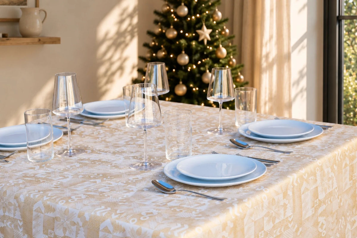 Mantel Antimanchas Navideño Nórdico Dorado
