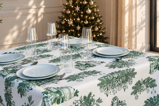 Mantel Antimanchas Navideño Bolas y regalos Verdes