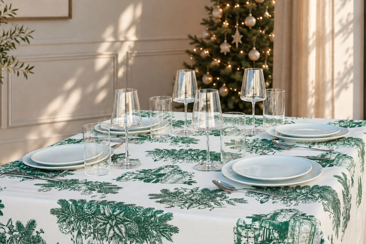 Mantel Antimanchas Navideño Bolas y regalos Verdes