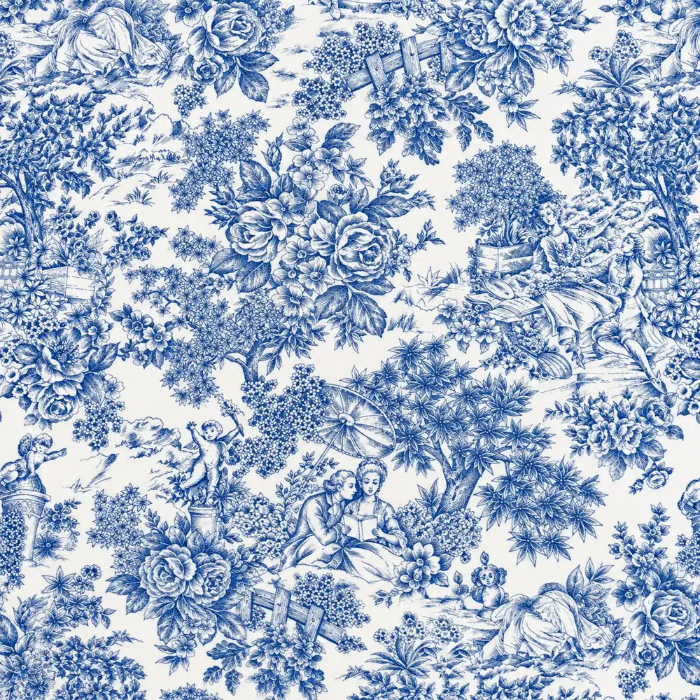 Mantel Antimanchas Toile de Jouy Azul y Blanco