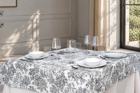 Mantel Antimanchas Toile de Jouy Negro y Blanco