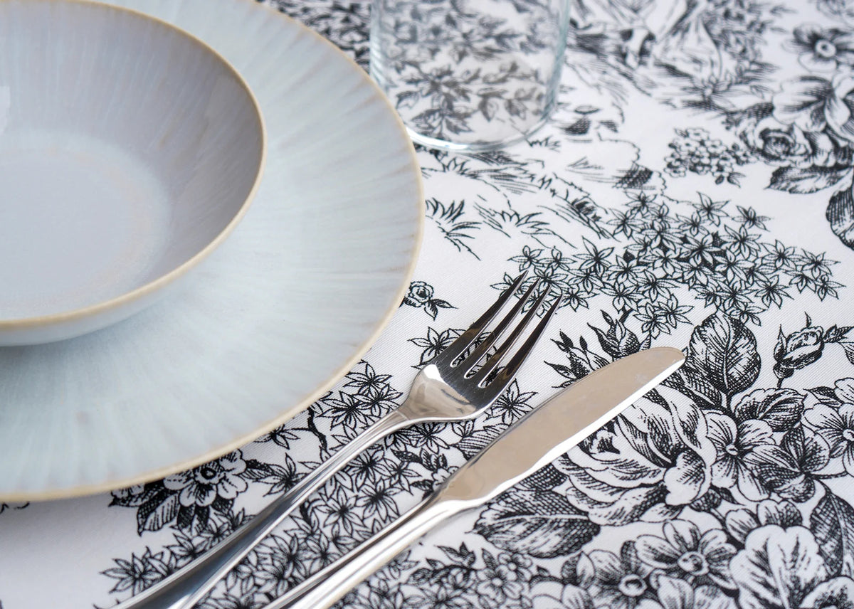 Mantel Antimanchas Toile de Jouy Negro y Blanco