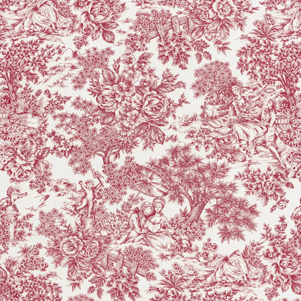 Mantel Antimanchas Toile de Jouy Rojo Burdeos y Blanco