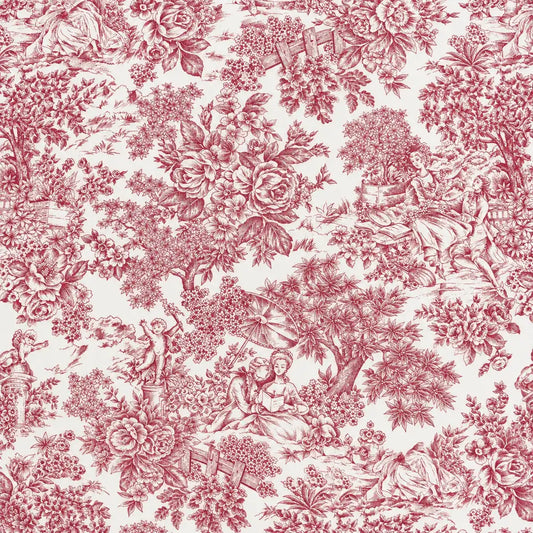 Mantel Antimanchas Toile de Jouy Rojo Burdeos y Blanco