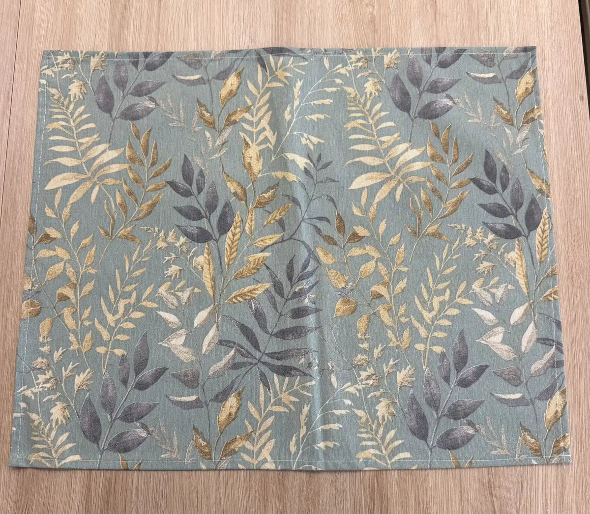 Mantel Individual Resinado Botánico Hojas Silvestres Azul Verde y Beige