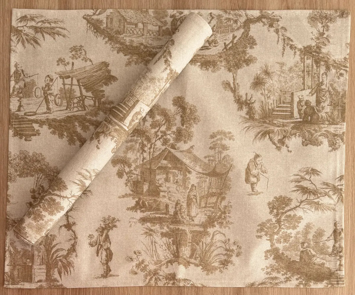 Mantel Individual Resinado Antimanchas Toile de Jouy Beige