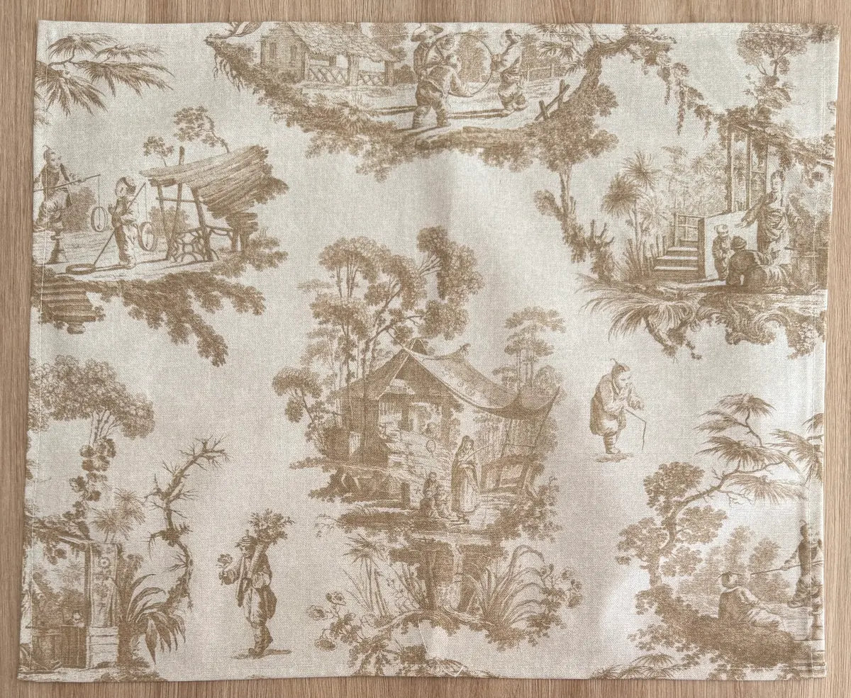 Mantel Individual Resinado Antimanchas Toile de Jouy Beige