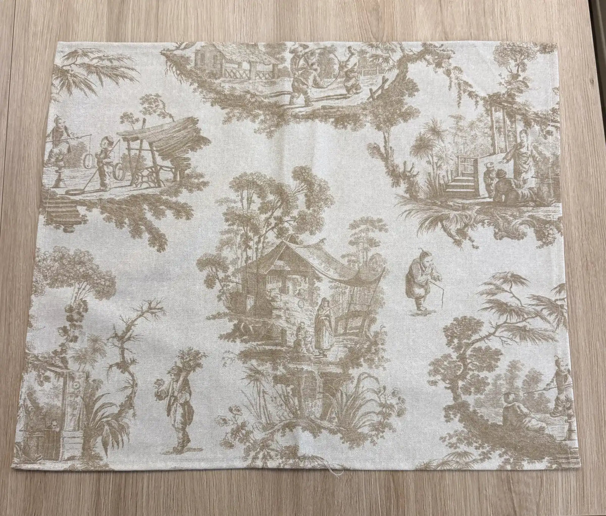 Mantel Individual Resinado Paisaje Bucólico Tono Taupe y Lino