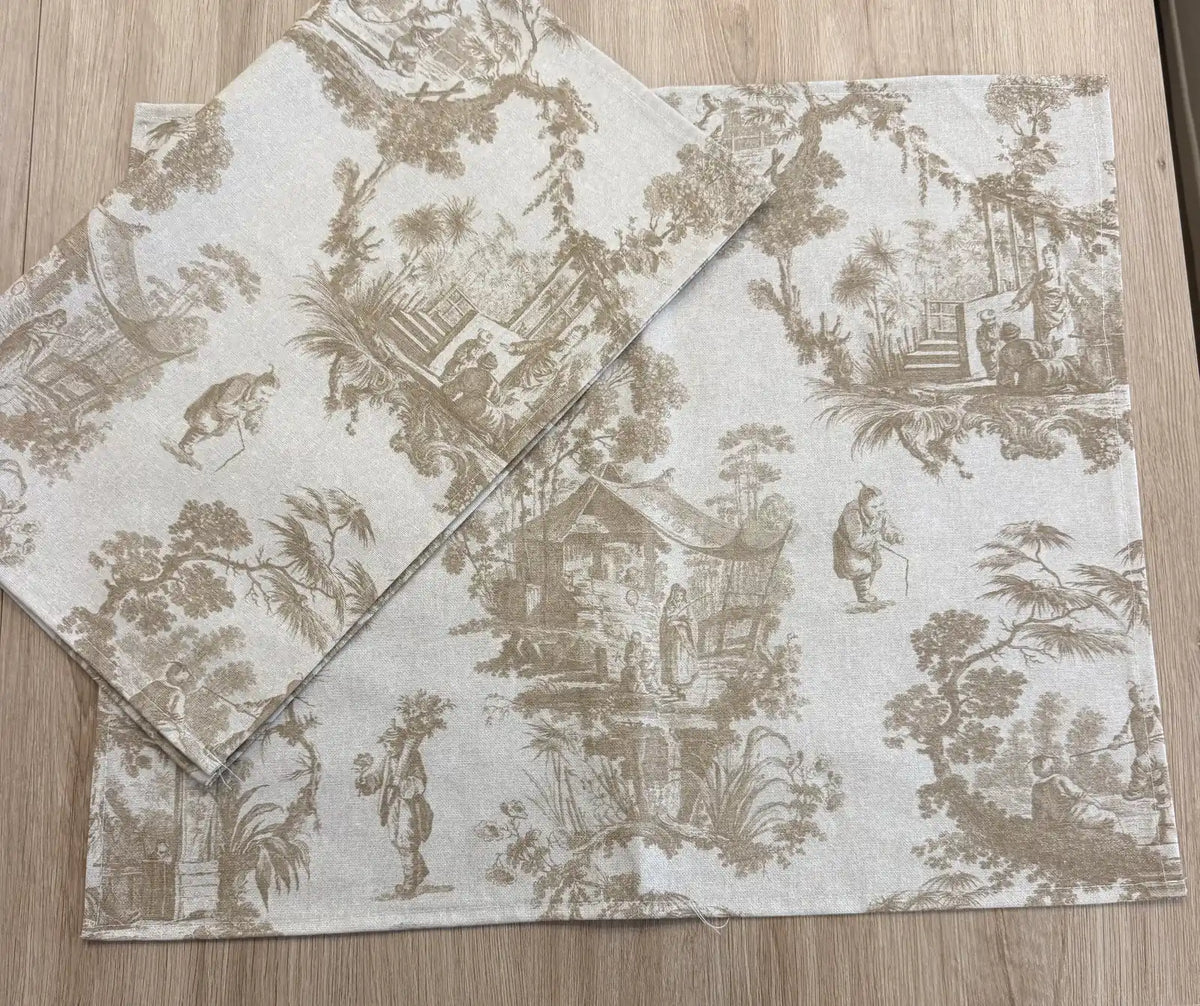 Mantel Individual Resinado Paisaje Bucólico Tono Taupe y Lino