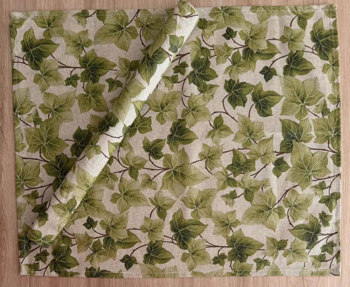 Mantel Individual Resinado Rayas Estampado de Hiedra, Tonos Verdes y Estilo Botánico