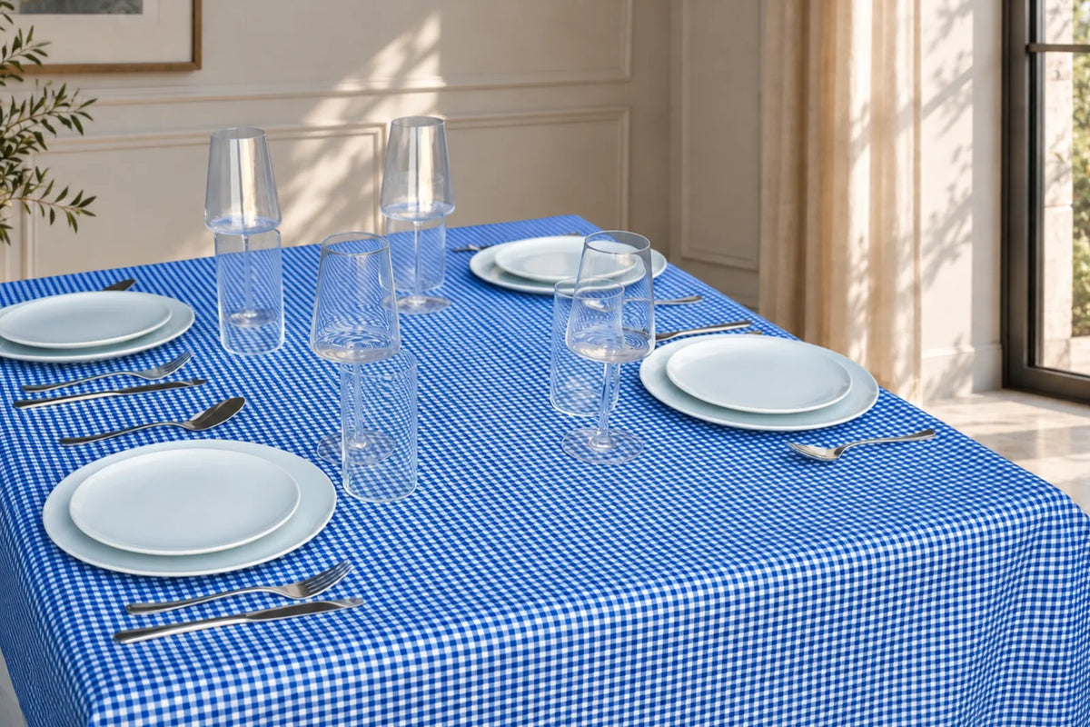 Mantel Antimanchas Cuadros Vichy Azul y Blanco Estilo Rústico